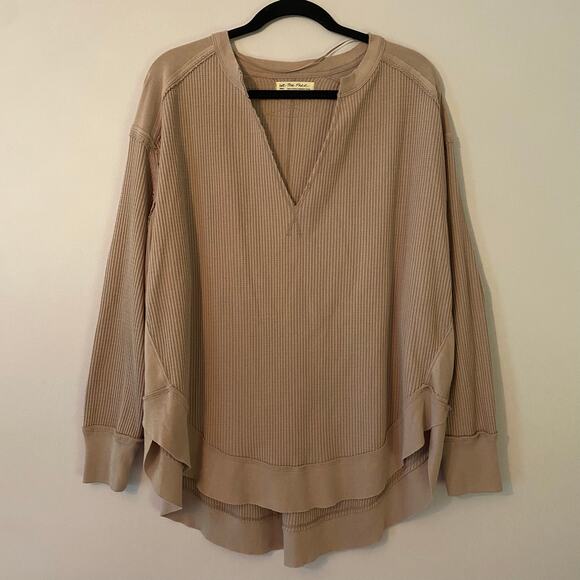 We The Free Women's size Small Pink V-neck Thermal Henley Top Oversized Lounge - Picture 1 of 8